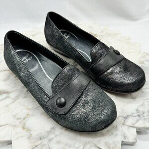 Dansko Womens Sz 7 Olena Flat Slip On Comfort Loafers Black Shimmer Casual Shoes